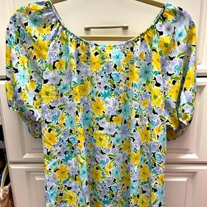 Pleione blouse. Blue and yellow.  Size Small and Med